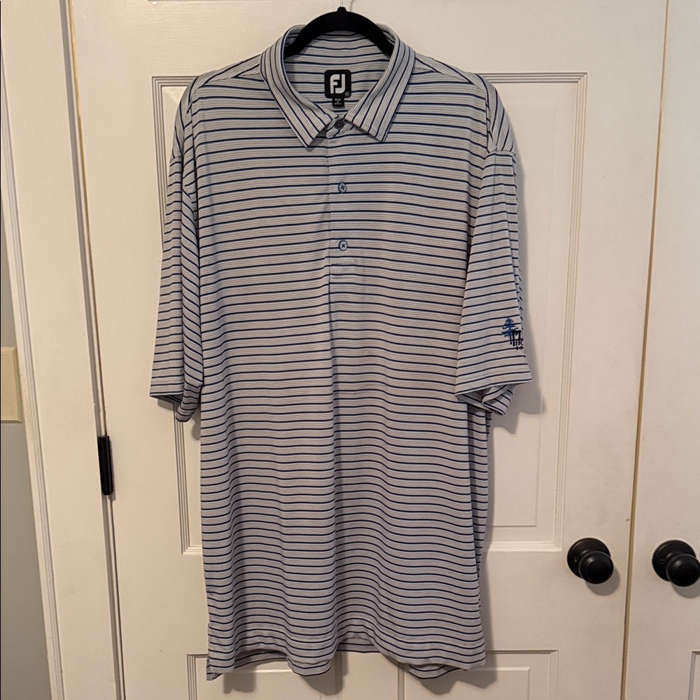 FootJoy Men’s Light Gray Polo with Navy Stripes